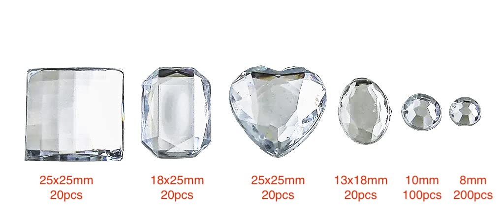 2000pcs Mixed Size Acrylic Rhinestones | 4-10mm Clear Flat-Back Gems
