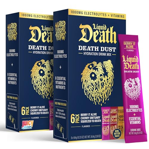 Juicy Mixes Liquid Death Electrolyte Death Dust Berry It Alive Cherry Obituary & Orange Squeezed to Death (12-Pack)