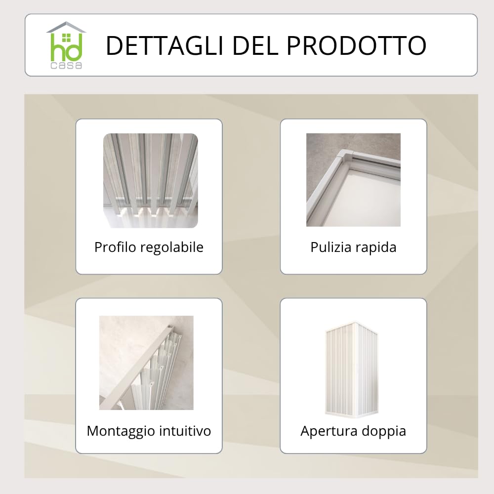 Box Doccia Angolare a Soffietto PVC Modello Paola Doppia Anta Reversibile Riducibile Bianco 80x80x185 cm HD CASA