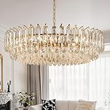 WGLICXA 31.5' Modern Crystal Chandelier Gold 3-Tier Luxury Pendant Light Gold Plated Ceiling Pendant Lighting for Dinning Room Living Room Foyer