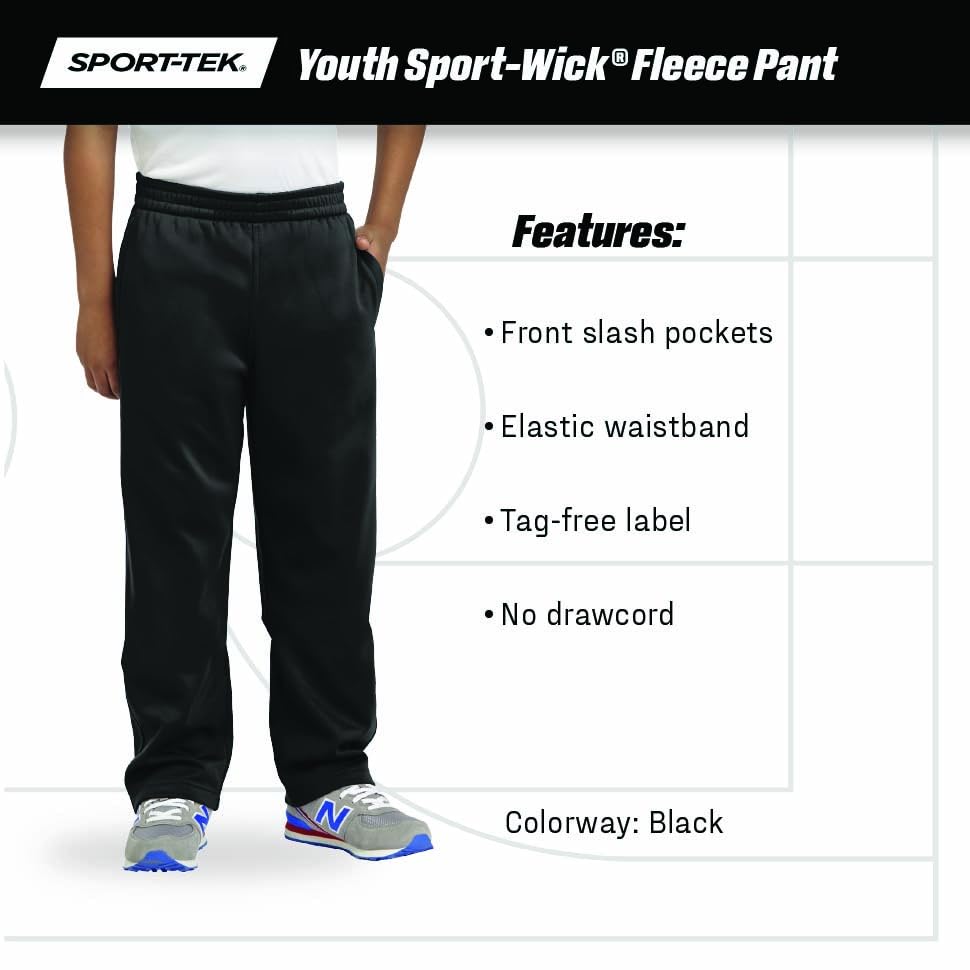 SPORT-TEK Youth Sport-Wick Fleece Pant | Warm Sweatpants for Kids, Moisture Wicking Athletic Fit with Elastic Waistband 5