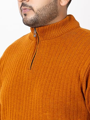 Image of Kvetoo Plus Size Men High Neck Zipper Full Sleeve Woolen Winter Sweater