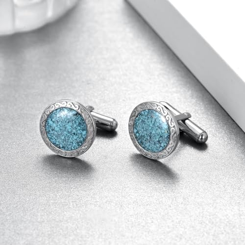 Mancuernillas de plata 925 con turquesa para hombre miniatura 2