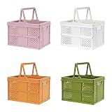 TRZZ 4-Pack Small Plastic Storage Baskets with Handles, Collapsible Hanging Bins for Organizing, Pastel Crates for Home, Kitchen and Office Decor (9.5' x 7' x 6.4')