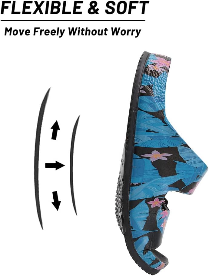 VICT POPU Womens Sandals Adjustable Double Buckle Strap Waterproof EVA Flat Slides 7 Flower Lake Blue image 3 of 5 B0B2WCZBPH