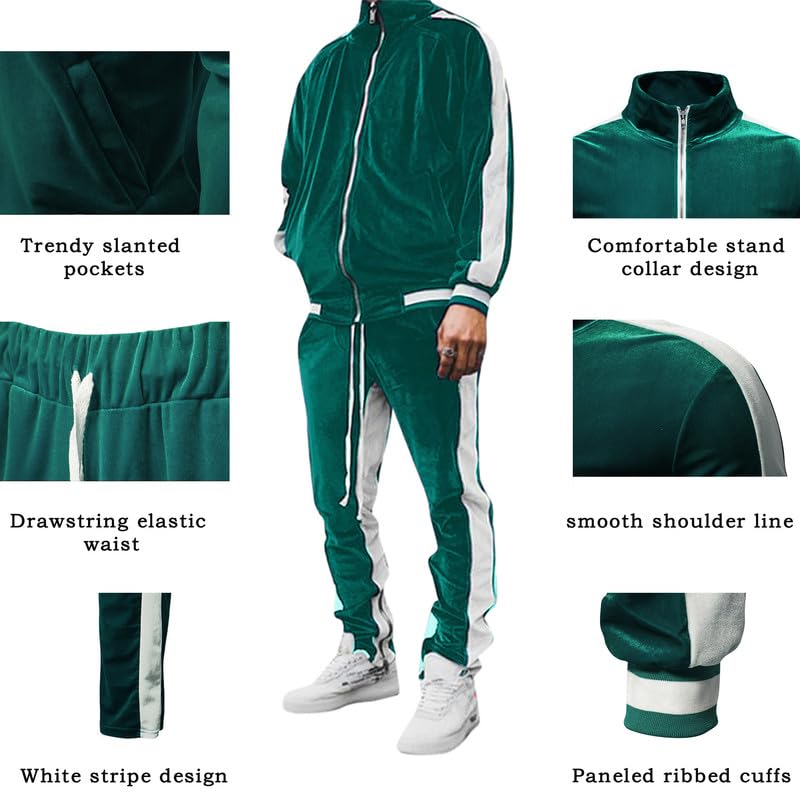 KISSQIQI Men's 2 Pieces Full Zip Tracksuits Golden Velvet Sport Suits Casual Outfits Jacket & Pants Fitness Tracksuit Set4