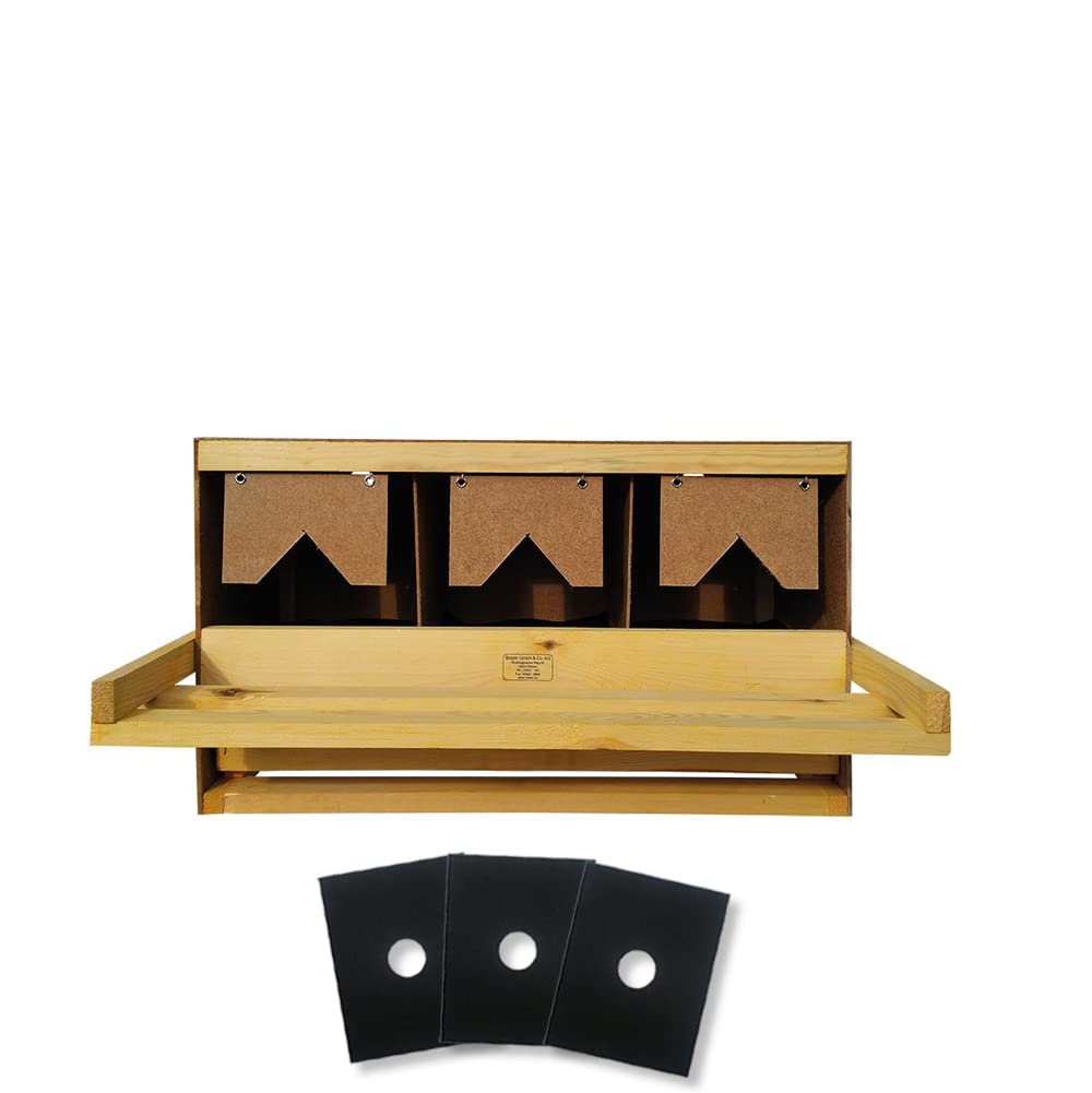 Legenest für Hühner 3er – gerade Unterteil-Variante | Abrollnest aus Holz mit Nestmatten & Auffangwanne | montiertes Hühnernest stapelbar zum Stellen oder Hängen