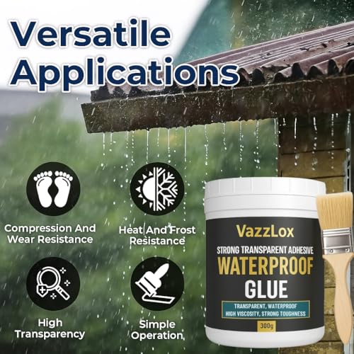 Image of VazzLox (Pack of 2) Waterproof Glue for Leakage Strong & Transparent Water Proof Glue Plus Brush Epoxy Resin for Water Proofing for Indoor & Outdoor Crack Seal Agent Roof Water Leakage Glue 300gm