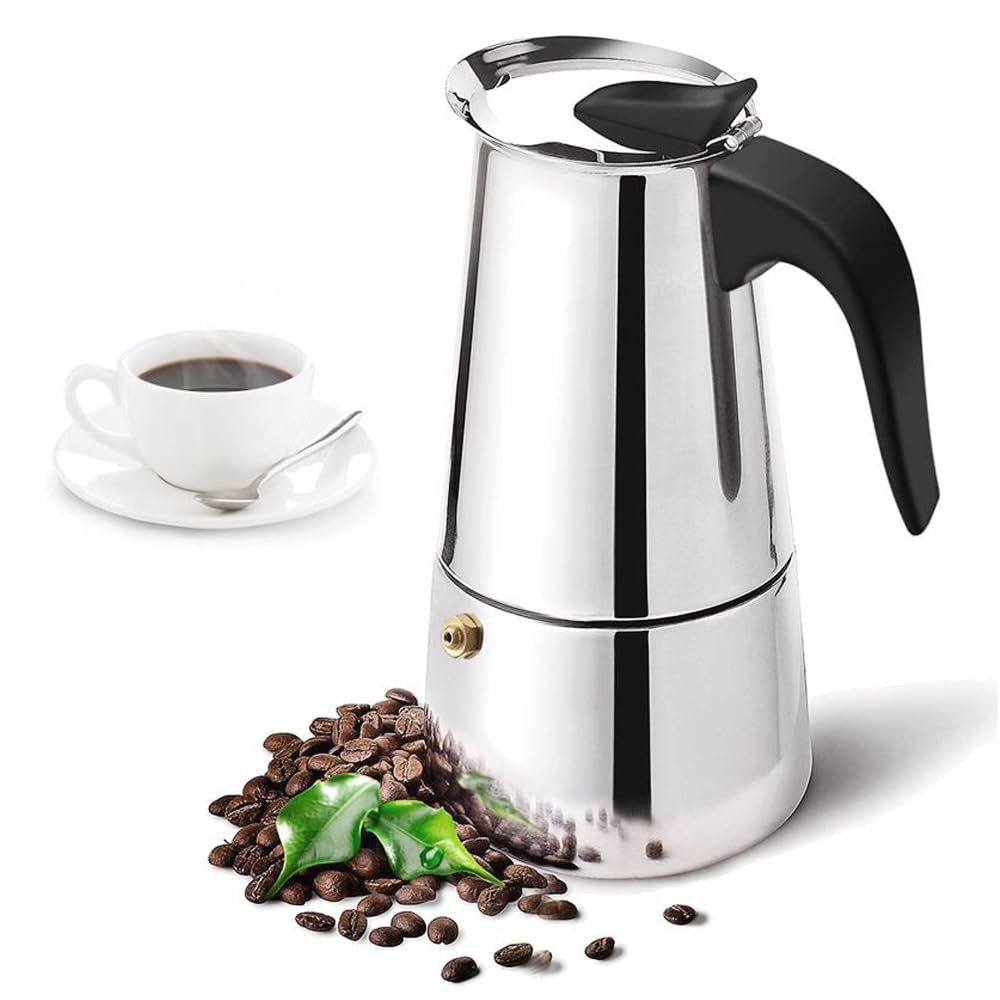 HEXAR® Espresso Maker Stainless Steel Coffee Pot, Stovetop Espresso Maker, Filter Coffee Maker, Moka Pot, Classic Cafe Maker, Compatible for Induction cooktops (9 Cup 450ml)