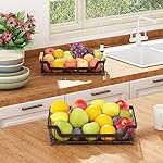 GILLAS 2 Tier Countertop Fruit Basket with 2 Banana Hangers for Kitchen, Detachable Metal Organizer for Bread Vegetable Fruits with Wooden Handle, Large Capacity Rectangular Storage Stand Bowls, Black - Image 5