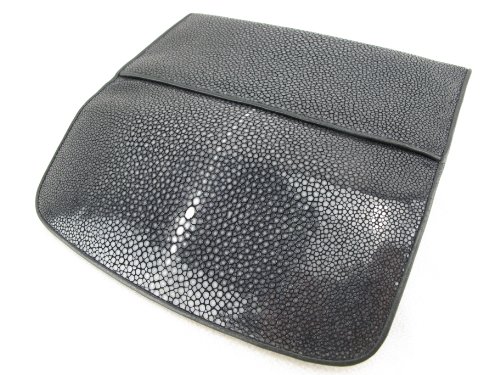 Genuine Polished Stingray Skin Women's Trifold Clutch Wallet (Polished Black) (Black)2