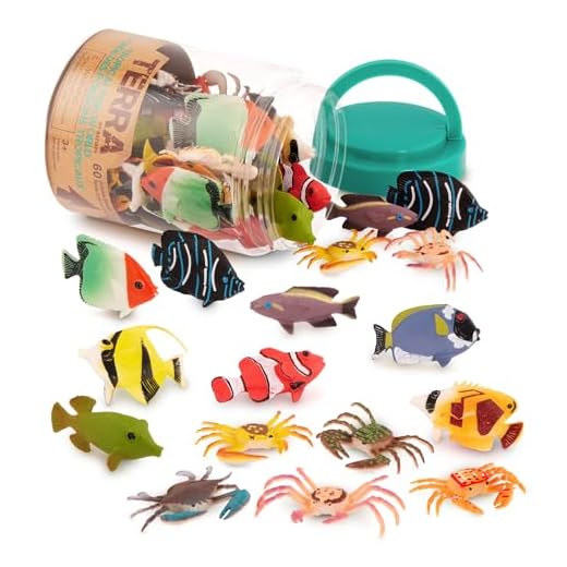 Terra 60-teilig Tierfiguren Sammlung Fische und Meerestiere Spielzeug Set – Clownfisch, Blauer Doktorfisch, Krabben und mehr – Spielzeug ab 3 Jahren