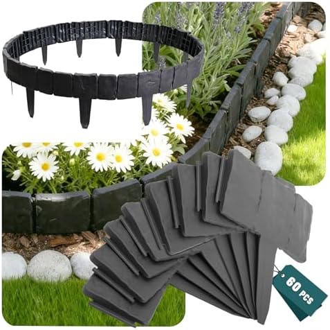 VOUNOT® Bordure de Jardin 15m Imitation Pierre en PP Durable Clôt...