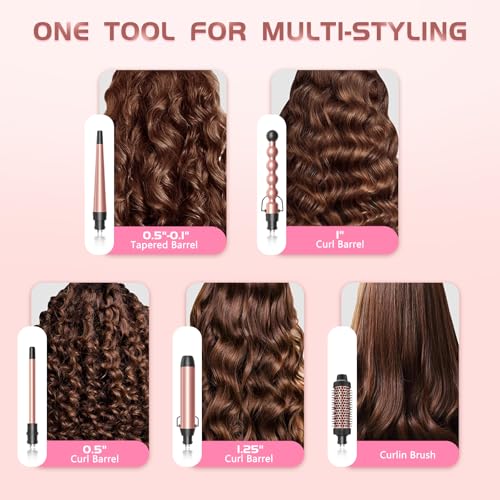 GSKY 5 in 1 Curling Iron Set, Hair Curler with Curling Brush and 4 Interchangeable Ceramic Curling Wand(0.5”-1.25”), Fast Heating, Include Suitcase & 2 Clips & Heat Protective Glove - Image 3
