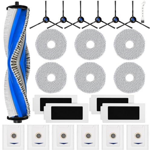 24 Stück Zubehörset für Ecovacs Deebot T30 Omni / T30 Pro Omni Saugroboter, 1 Hauptbürste 4 HEPA Filter 6 Wischtücher 6 Staubbeutel 6 Seitenbürsten 1 Reinigungsbürste