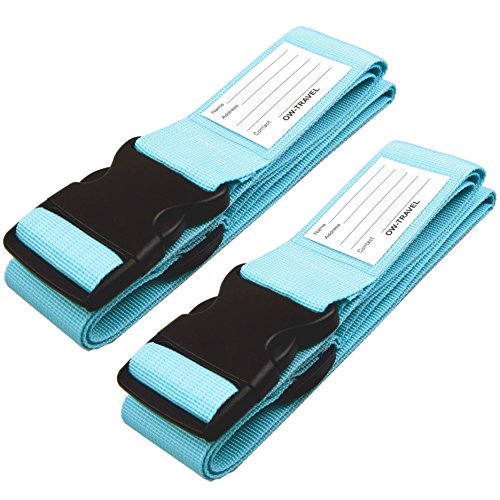 OW-Travel Cinta para Maletas de Viaje (2 Piezas Azul) Correa Maleta Resistentes Cinta Maleta Seguridad. Fáciles de Ubicar Correas Maletas Viaje con Etiqueta. Correa Equipaje Luggage Strap