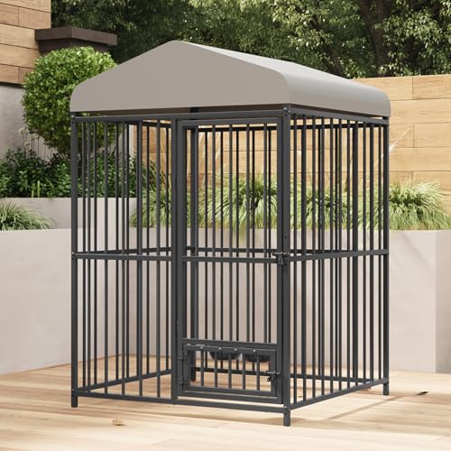 Large Outdoor Dog Kennel with Waterproof Cover, Large Dog House with Feeding Doors, Heavy Duty Dog Enclosures for Garden Backyard Courtyard（4×4×6FT）