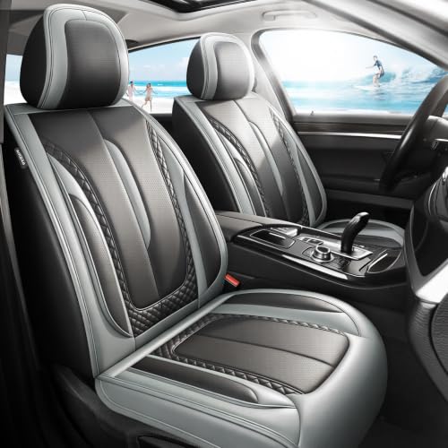 Image of Fit Sonata Car Seat Covers for Hyundai Sonata 2008-2025 2026 - Premium Breathable Leather,Airbag Compatible,Waterproof All-Weather Seat Cushion Protector, Full Set Gray&Black