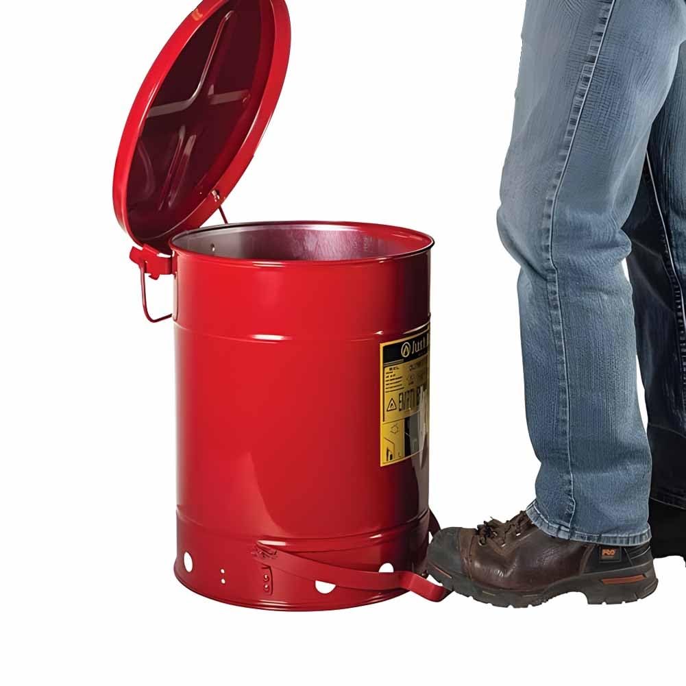 Sicherheitskanister Aus Metall Für Öllappen, Sammelbehälter Für Ölige Abfälle, Aufbewahrungskanister Mit Pedalen, Wird In Produktionslinien, Bürowerkstätten Und Kantinen Verwendet(Rosso,30x46 cm/11.9x
