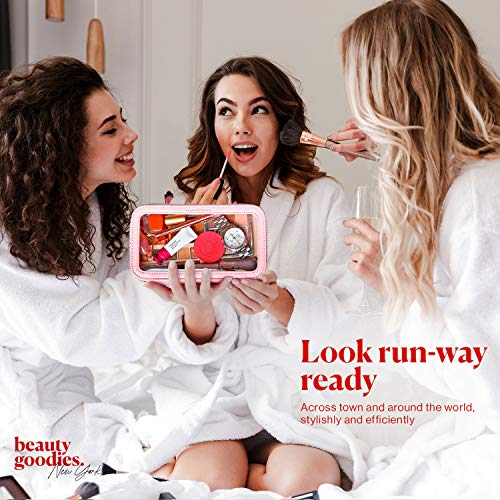 Makeup Bag with Brush Organizer - Dual-Side, Saffiano Leather Cosmetic Organizer with Clear TSA Compliant Compartments… - Image 6