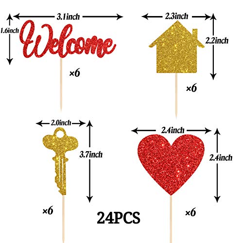 Gold Glitter Welcome Home Cupcake Toppers - Welcome New House Cupcake Toppers, Housewarming Party Decorations, Welcome Home Cupcake Decor （24 Pcs） #TOP1