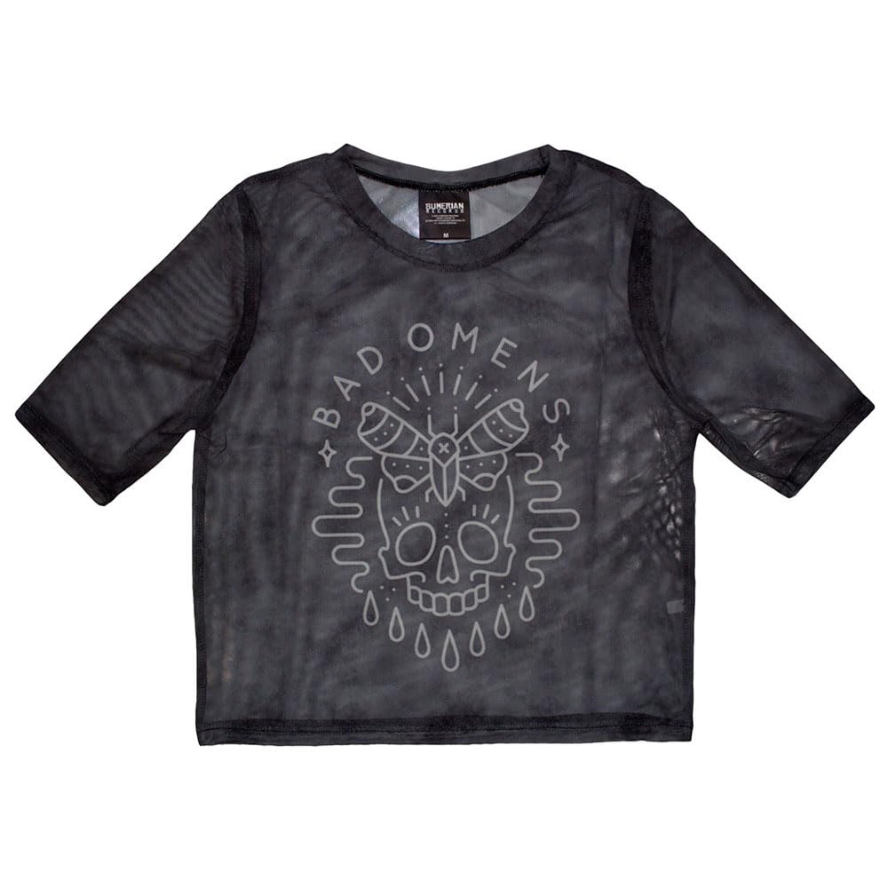 Rock Off officially licensed products Bad Omens Moth Skull Mesh Crop Top