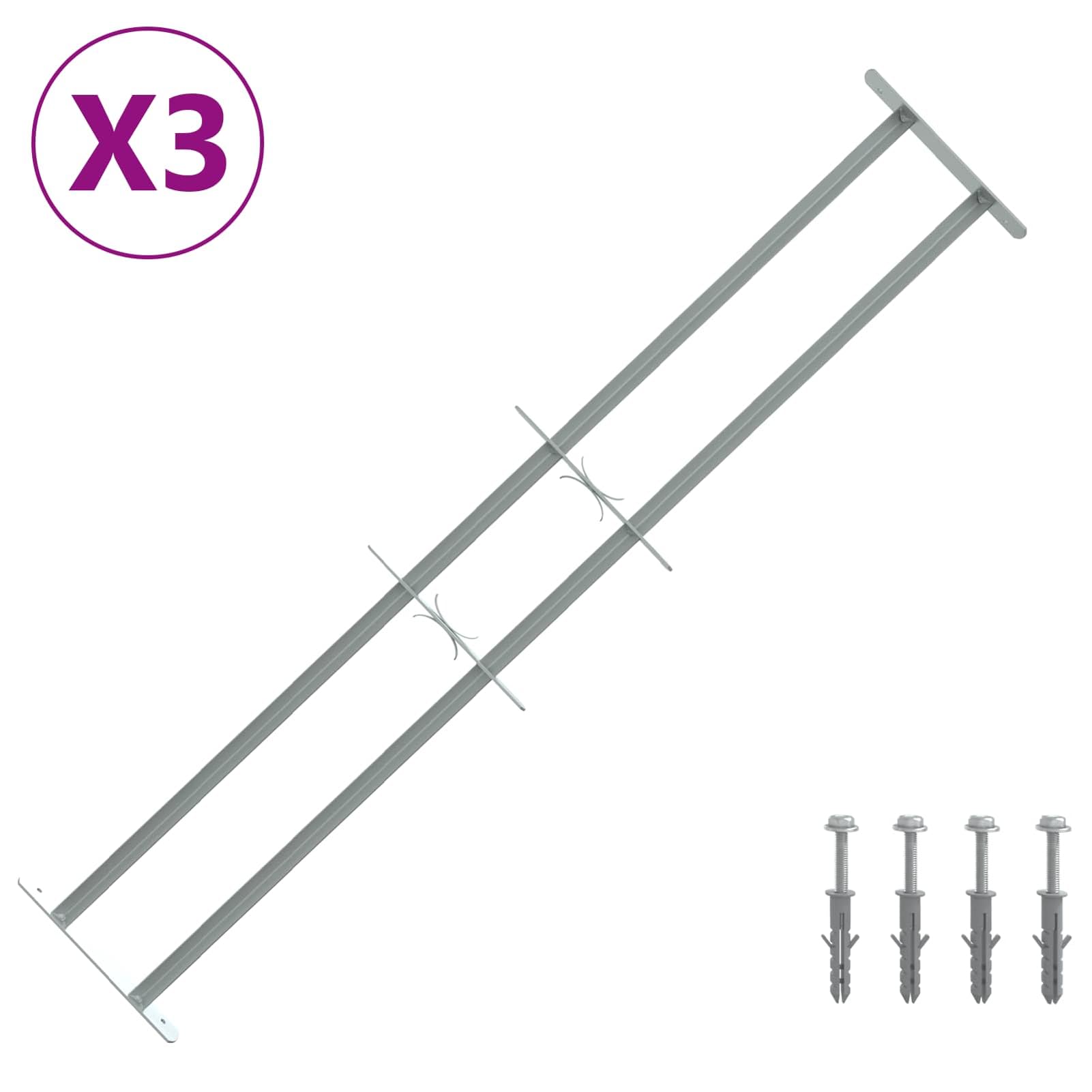 Gecheer Sicherheitsgitter für Fenster mit 2 Querstangen 3 Stück Verstellbare Fenstersicherung aus verzinktem Stahl Einbruchschutz für Zuhause Wohnung Keller Erdgeschoss 930-1740 mm