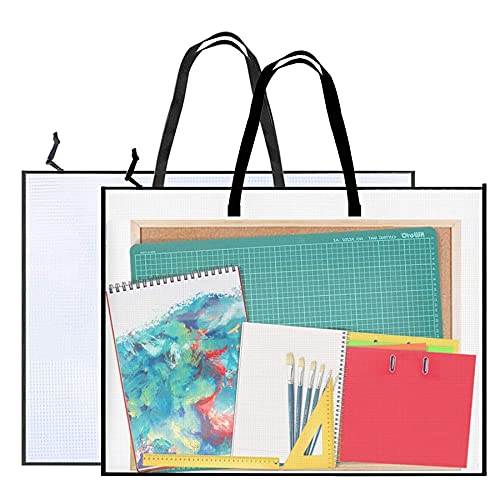 Dpei Xuan 2 Pieces Art Portfolio Bag Poster Storage Bag, With Zipper And Handle Posters Organizer Transparent White Bag For Large Posters, Poster Board, Painting, Bulletin Boards (19 X 25 Inch) #TOP4