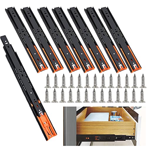 SHANQIAN Lot de 8 Coulisse de Tiroir 250 mm, Glissières Pour Tiroirs à Roulement à Billes Fermeture Amortie et Silencieuse, Glissière à Extension Complète avec Amortisseur – Capacité Charge 35 Kg