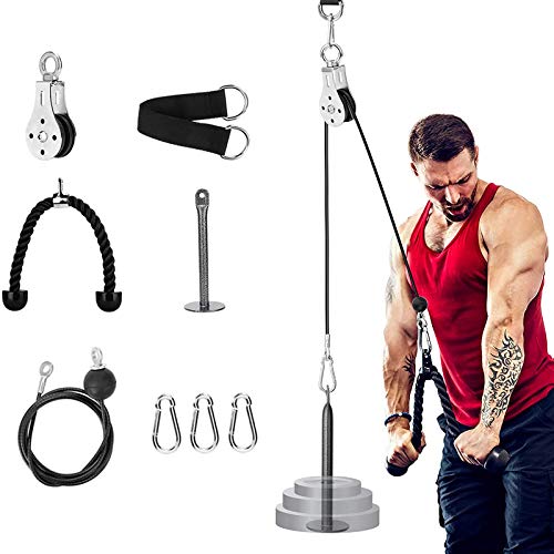 Riiai Fitness Polea Cable Sistema de fijación de la máquina, 1,4 m/1,8 m/2 m de longitud ajustable con pasador de carga, correa de tríceps, equipo de gimnasio en casa, accesorios deportivos