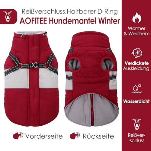 AOFITEE Hundemantel Grosse Hunde, Winter Wasserdicht Hundejacke Hundemantel mit Geschirr, Warmer Wintermantel Hundejacke Fleece Weste Winddicht Hunde Mantel für Deutsche Schäferhunde, Rot 3XL