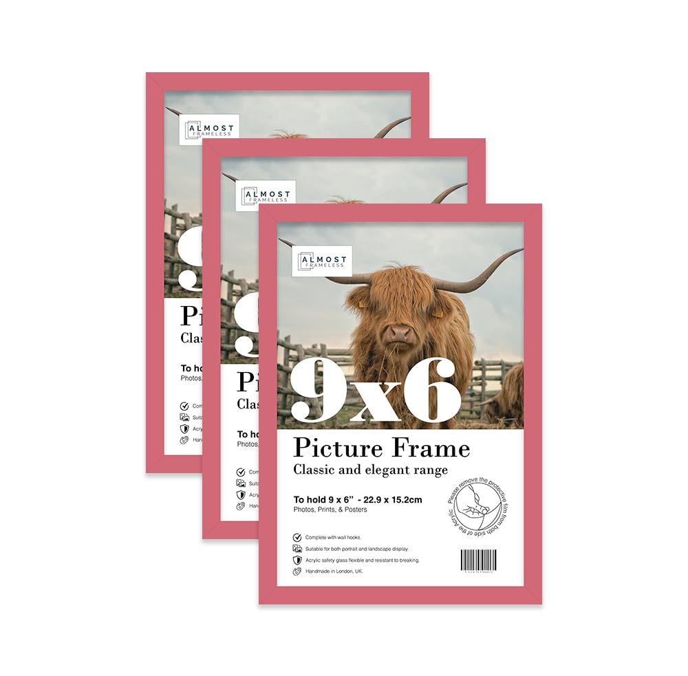 Almost Frameless 9x6 Pink Picture Frame Set of 3, Display 9x6 Picture Gallery Wall, Poster, Photo, Artwork, or Print, Yellow