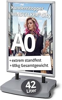 Kundenstopper A0 EXTRA-GROSS windfest wetterfest OUTDOOR | schwer mit Wassertank 42 Liter | Plakatständer A0 beidseitig für 2 Plakate DIN A0 | mobil mit Rollen | XXL Kundenstopper außen