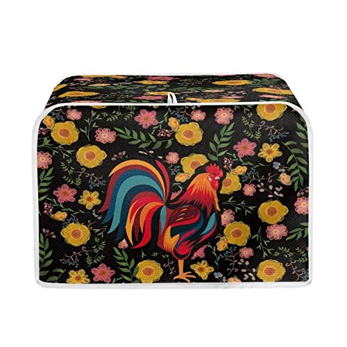 DISNIMO Floral Rooster 4-Slice Toaster Cover, Bread Microwave Toaster Oven Cover Kitchen Small Appliance Cover Bakeware Cover Organizer Bag Anti Fingerprint Protection Durable Bread Machine Cover
