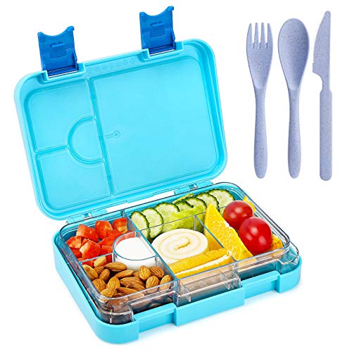 Aitsite Bento Box for Kids On-The-Go Children Lunch Box with 4  2 Compartments Durable and Leak-proof Meal Prep Container BPA-Free Ideal for Nursery and School