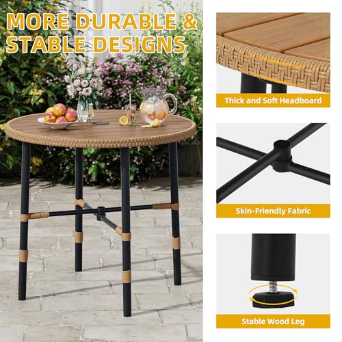Image of DWVO Outdoor Patio Dining Table Round for 4 35.4 inch Outdoor Tables with Umbrella Hole & Adjustable Levelers All-Weather Bistro Table with Metal Frame for Lawn Garden Backyard