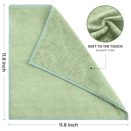 Image of SIFANGKE Microfiber Cleaning Cloth, 12 Pack Green Cleaning Rags for Housekeeping, Reusable Microfiber Towels for Car, Kitchen, Bathroom and Household Cleaning Supplies, 11.8 inchX11.8 inch