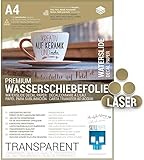 Wasserschiebefolienset für Laserdrucker: 1x Wasserschiebefolie transparent A4 + Folienstift F schwarz + Folienstift M schwarz hauchdünn - Nassschiebefolie für Keramik, Glas, Kerzen, Metall, Kunststoff