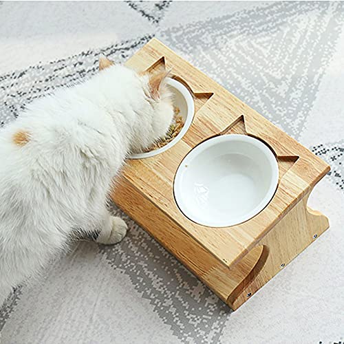 RTHGTFGW Comedero Perro Tazón de cerámica for Mascotas con Marco de Madera Maciza, Adecuado for Gatos y Perros, Claro y Simple, diseño Antideslizante (Size : Medium)