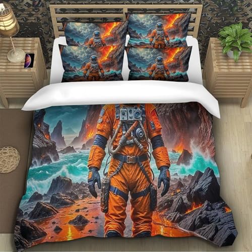 Ensemble de literie astronaute 3D en microfibre avec zip invisible