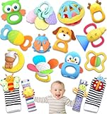 AZEN 16 Pack Baby Rattles Teething Toys 3-6 Months, Baby Toys 0-6 Months, Newborn Infant Toys 6-12 Months, Essentials Must Haves Wrist Socks Toddler Stocking Stuffers Christmas Gifts