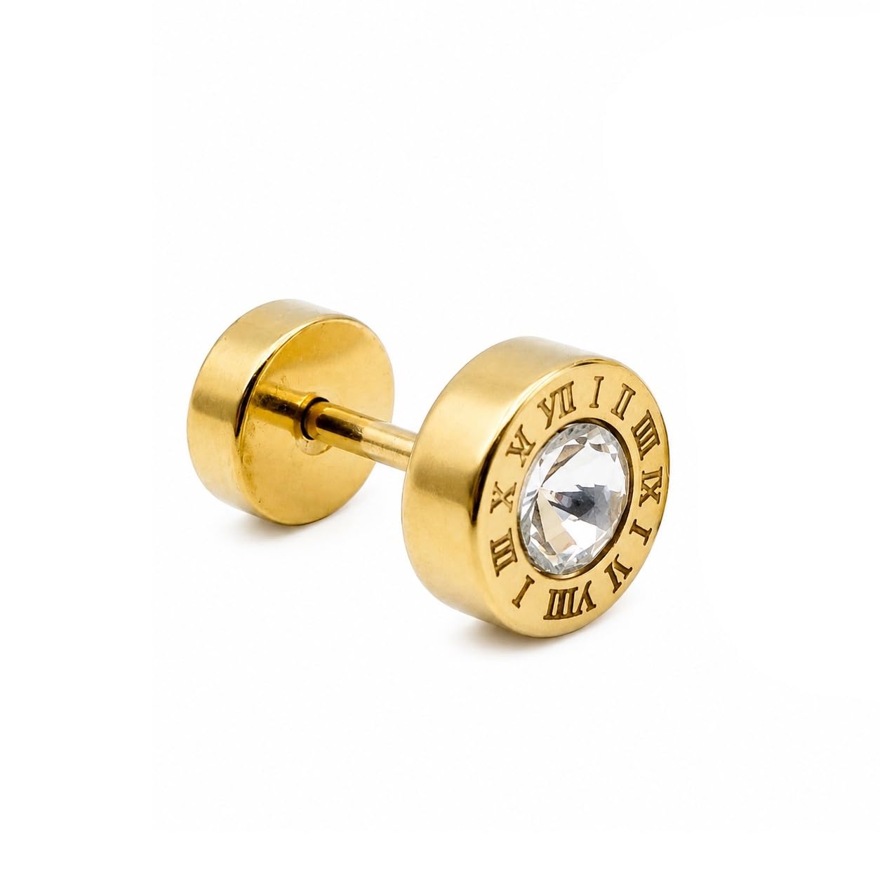 Roman Numeral Gold Color Anti-Tarnish Luxury Style Ear Stud With Zirconia Stone-image-26