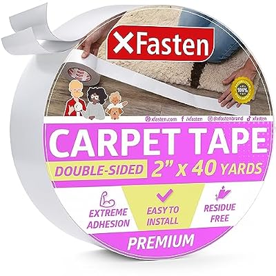 XFasten Double Sided Carpet Tape - Heavy Duty 2” x 40 yds Residue-Free Carpet Tape for Area Rugs Over Carpet, Keep Rug in Place, Rug Tape Hardwood Floor, Anti Slip Double Sided Rug Tape for Carpet
