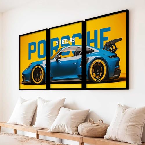 Image of HOMESY Sports Car Framed Posters Gift Items for Boys Room | Wall Decoration for Bedroom Living Room Office Gaming Room Decor | Sports Car Poster with Frame for Wall Decor Set Of 3 Size (10x13 inch, BLACK)