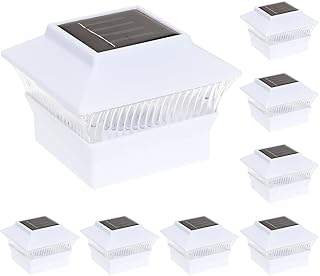 GreenLighting Standard #1 4x4 Solar Post Cap Lights - 4x4 Post Caps for 4x4 Nominal Wood, Vinyl/PVC Fence Solar Post Lights Outdoor Waterproof - Solar Deck Post Lights (White, 8 Pack)
