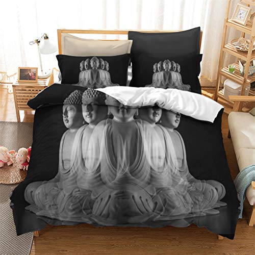 MIUNNG Rétro Mystérieux Oriental Bouddha Statue Housse de Couette Bouddhisme Culture Zen Créatif Noir d'or imprimée Parure de lit Convient pour Chambre Quatre Saisons (Bouddha#2, 140x200cm) Cover