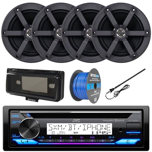 Single DIN Headunit Bluetooth Radio USB AUX AM/FM CD Player Marine Receiver Bundle Combo with 2 Pairs (QTY 4) 6.5