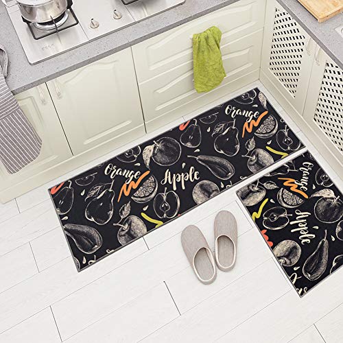 Carvapet 2 Piece Non-Slip Kitchen Rug TPR Non-Skid Backing Mat for Doorway Bathroom Runner Rug Set, Fruit Design (17