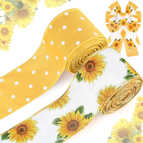Sunflower Dot Wired Edge Ribbon Yellow White Craft...