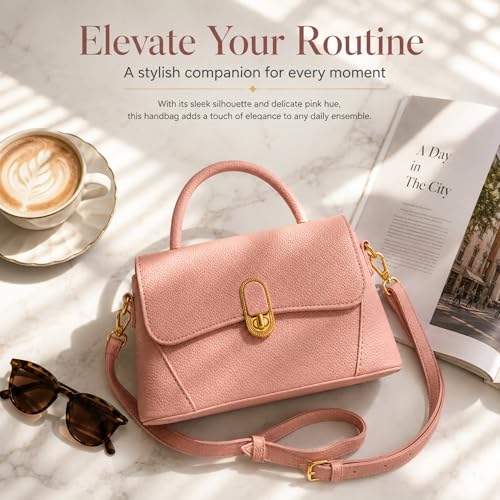 Image of Crossbody Bag for Women Shoulder Handbag PU Leather Satchel Purse with Top Handle Gold Turn Lock Adjustable Strap